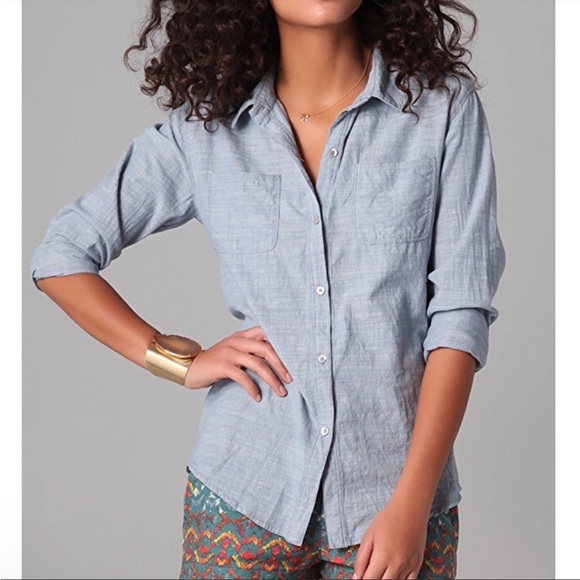 Free People Chambray & Lace Slubby Road Trip Button Down - Picture 3 of 3